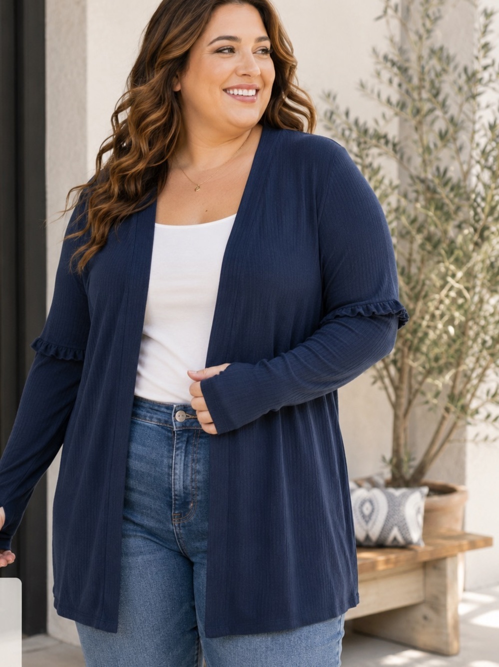 Agnes & Dora Open Front Cardigan XXXL Navy Blue Lightweight NWT Thumbholes